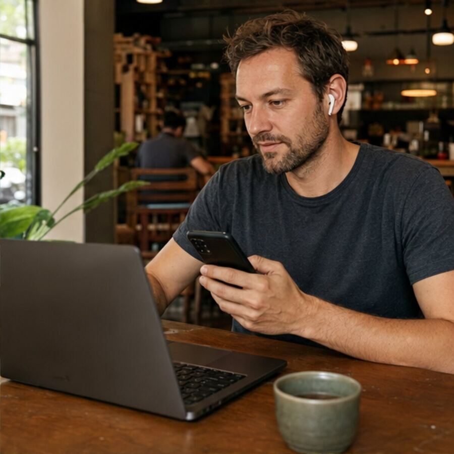 Connecting a laptop to a phone hotspot in a café