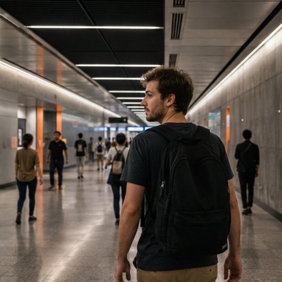 Remote worker on an elevated Bangkok rail platform