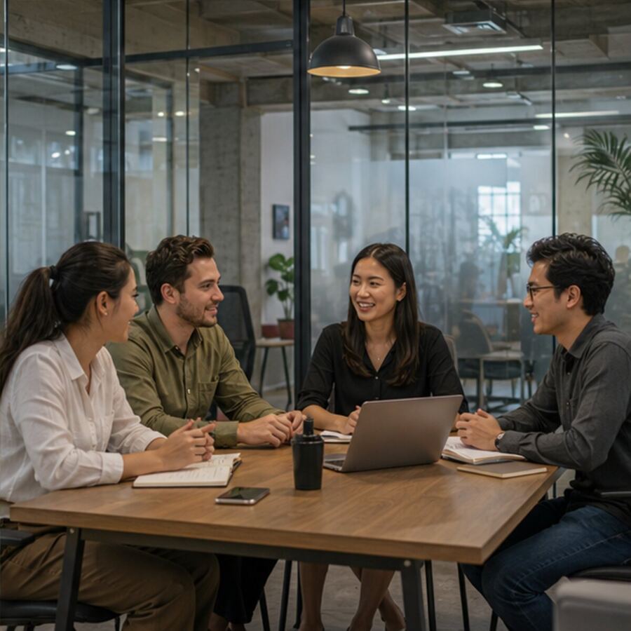 Small team meeting in a coworking room