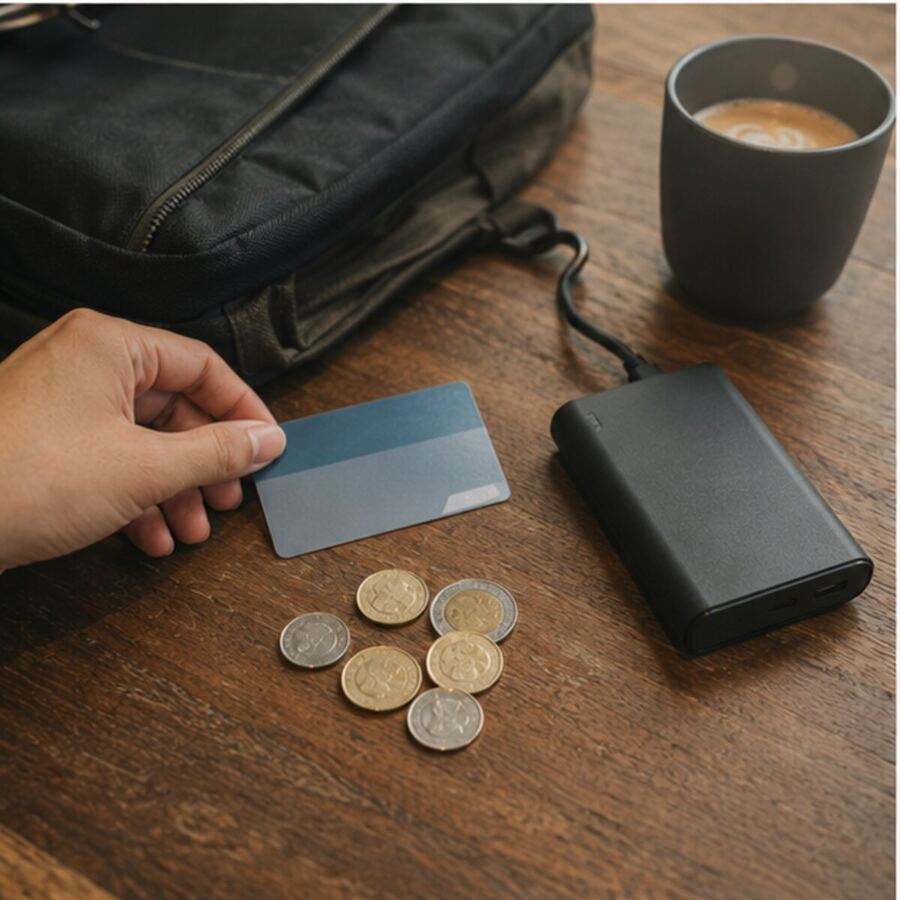 Bangkok transit and remote-work essentials on a table