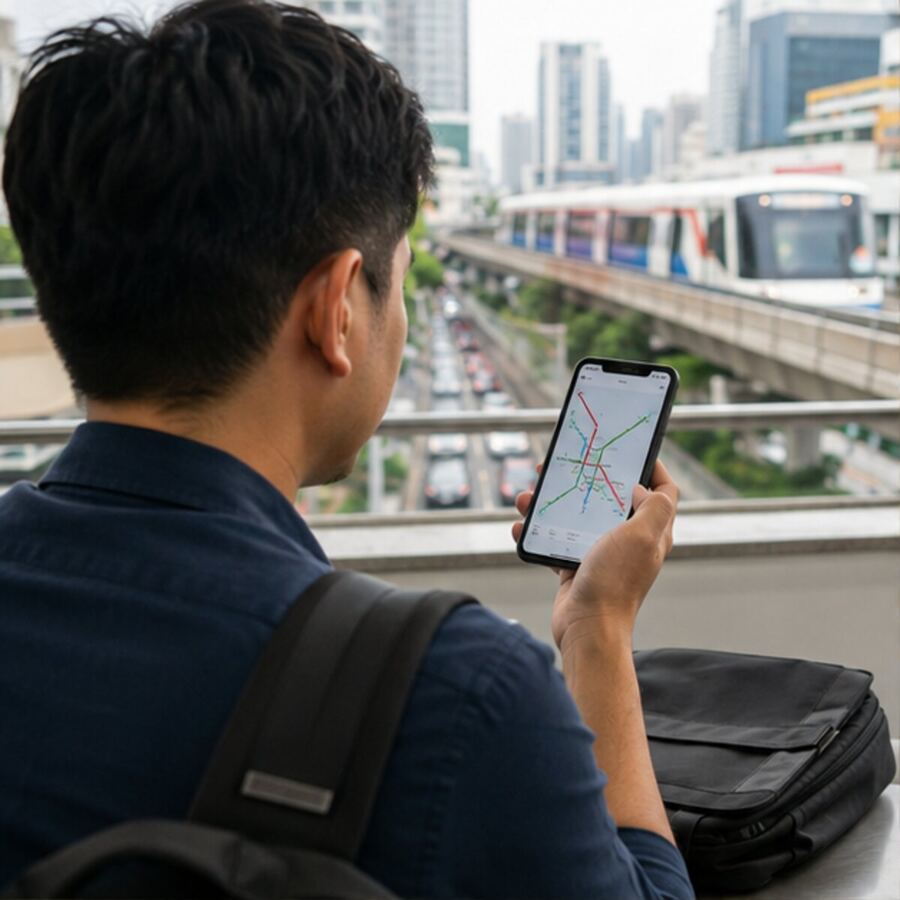 Planning a Bangkok work route beside an elevated train